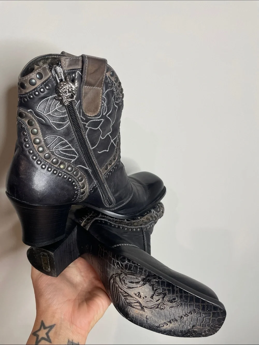 Mark Nason | Rock Lives Studded Embroidered Western Ankle Boots Size 9